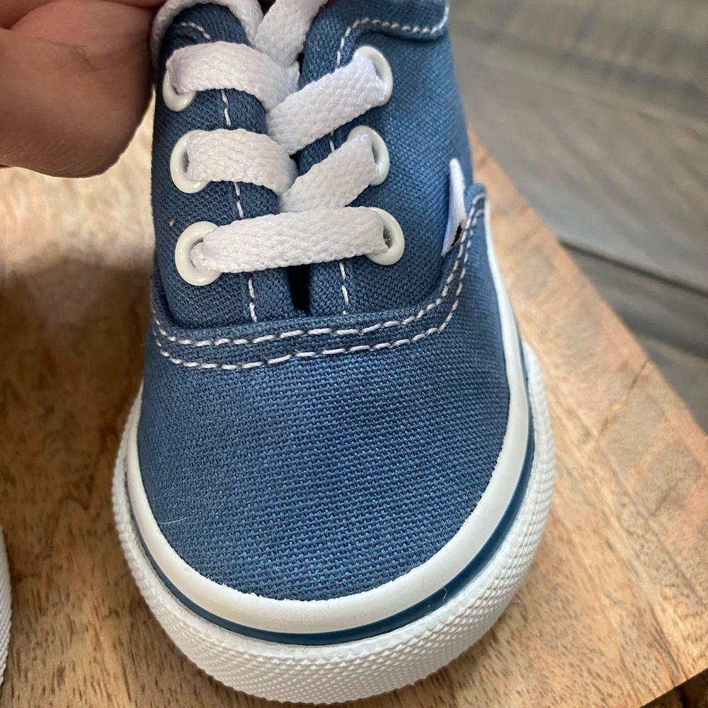 Vans Baby Toddler Authentic Blue and White Sneakers Classic Canvas Design - Picture 8 of 11